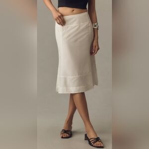 By Anthropologie Sheer Seamed Fluted Midi Skirt, Cotton Silk Blend, White